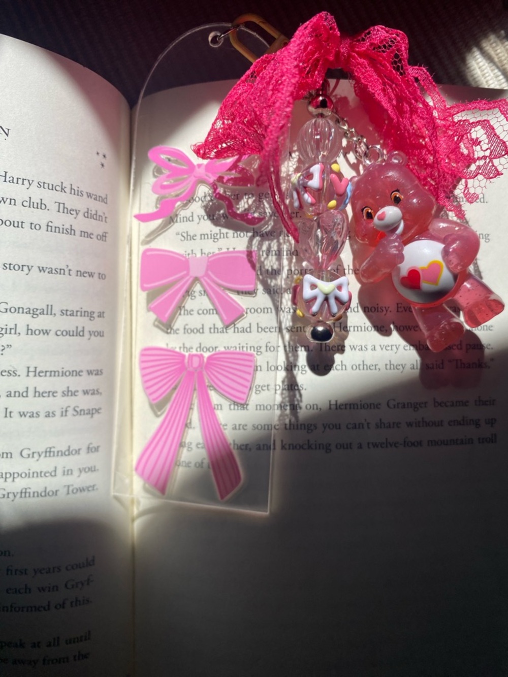 Pink CareBear bookmark with Ribbon Accents